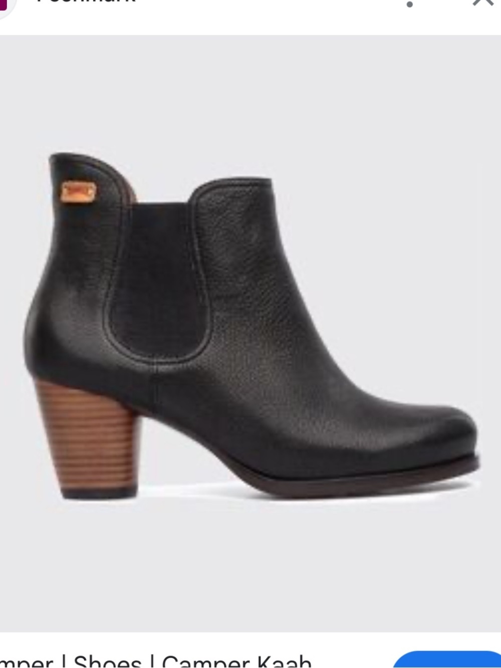 Camper 10 Black Leather Ankle Booties with Wood Block Heel 41